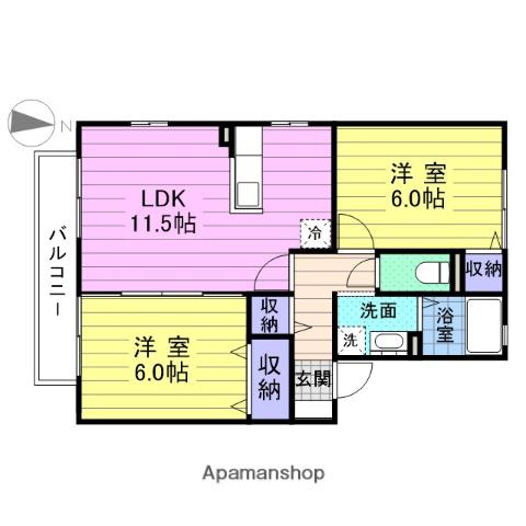 グリーンコートA(2LDK/2階)の間取り写真
