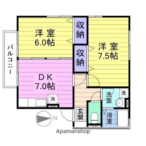 ビッグブロード(2DK/2階)の間取り写真