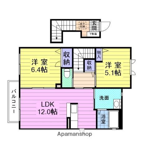 プロヴァンス・S(2LDK/2階)の間取り写真