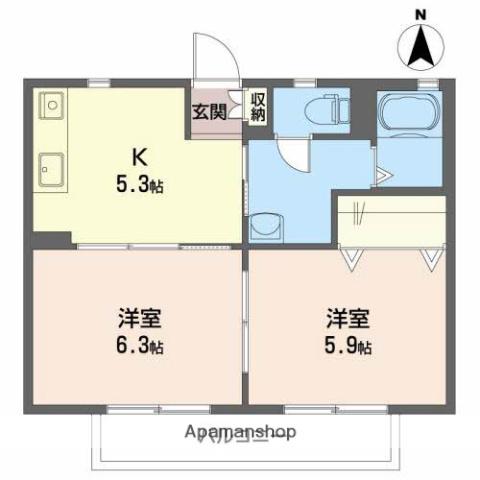 ショコラハウスⅡ(2K/2階)の間取り写真