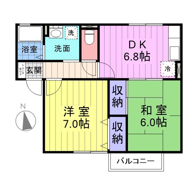 ハイネス悠(2DK/1階)の間取り写真