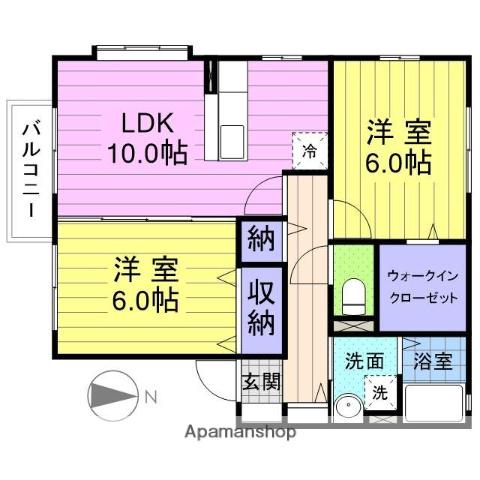 グリーンコート城南 F(2LDK/2階)の間取り写真