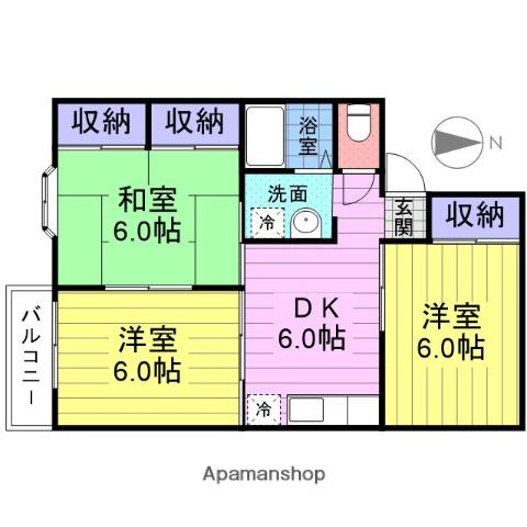 ハートタウンKATO B棟(3DK/2階)の間取り写真