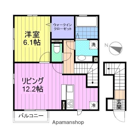 グランディール留ケ谷(1LDK/2階)の間取り写真