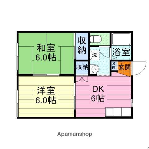 コスモライフB(2DK/1階)の間取り写真
