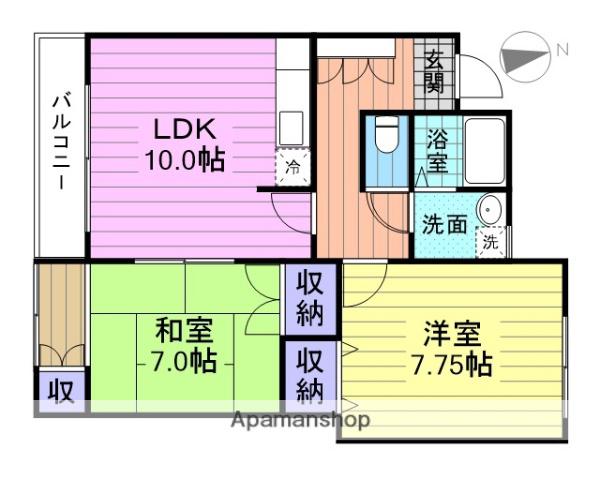 エクセルシャトー一森山A(2LDK/2階)の間取り写真