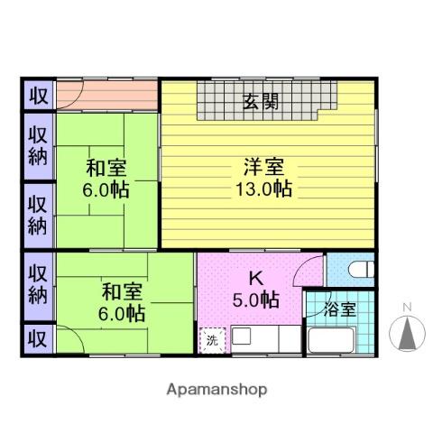仙石線 中野栄駅 徒歩6分 1階建 築50年(3DK)の間取り写真