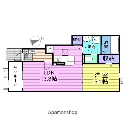 グレースヒルズGAMO B棟(1LDK/1階)の間取り写真