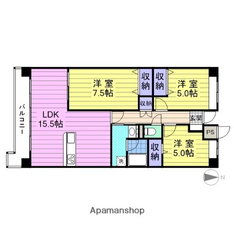 グランフィールド山王(3LDK/4階)の間取り写真
