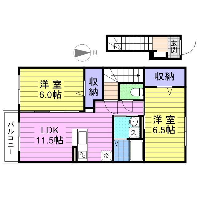 モンターニュ K(2LDK/2階)の間取り写真