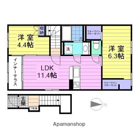 福室3丁目アパート(2LDK/2階)の間取り写真