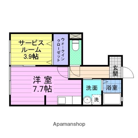 ルームパルA棟(ワンルーム/1階)の間取り写真