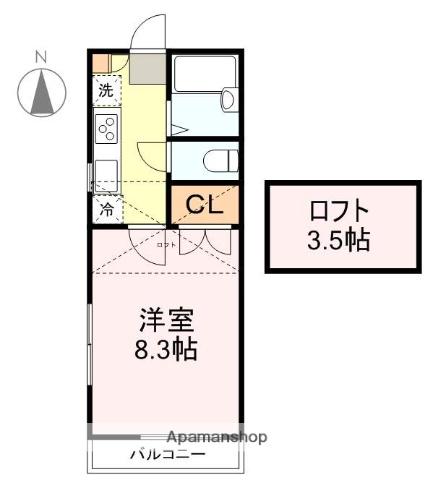 プリンスコート高松(1K/2階)の間取り写真