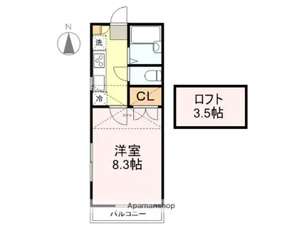 プリンスコート高松(1K/2階)の間取り写真