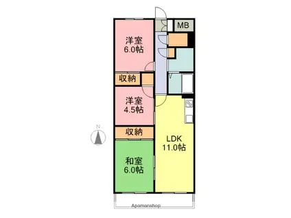 南仙台アルファビル(3LDK/6階)の間取り写真