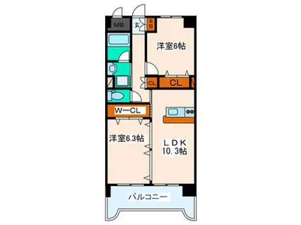 カーレヂ三浦Ⅱ(2LDK/4階)の間取り写真