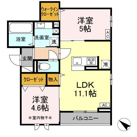 DーROOM泉崎Ⅱ(2LDK/2階)の間取り写真