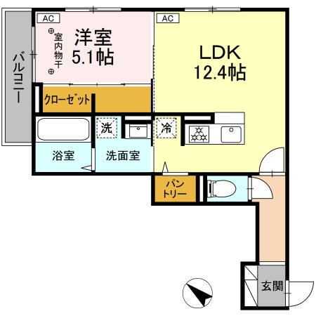 DーROOM泉崎Ⅱ(1LDK/3階)の間取り写真