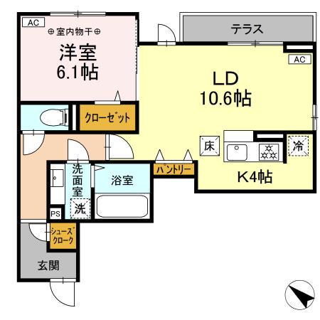 DーROOM泉崎Ⅱ(1LDK/1階)の間取り写真