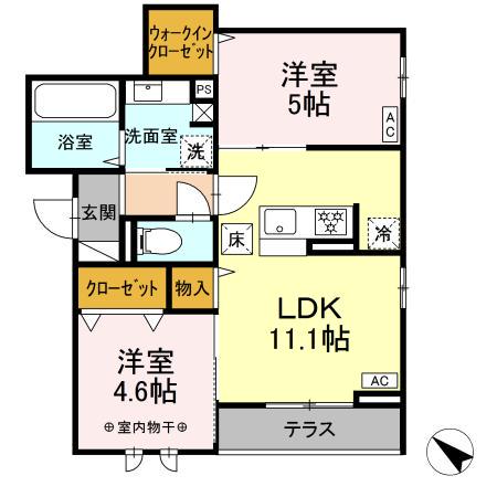 DーROOM泉崎Ⅱ(2LDK/1階)の間取り写真