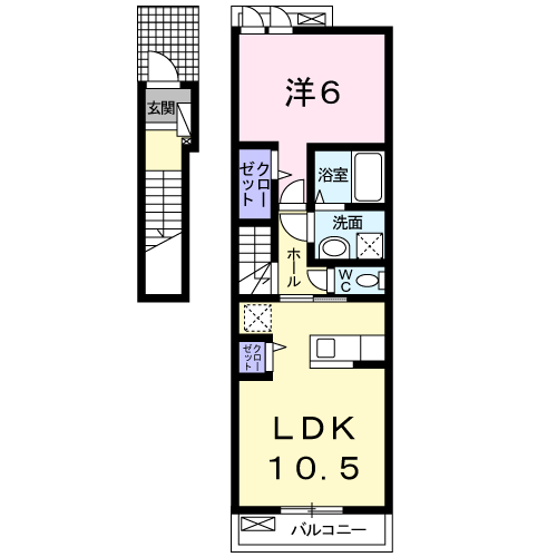 ジェルメⅡ(1LDK/2階)の間取り写真