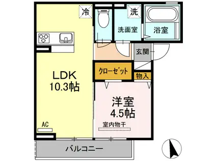 D-ROOMプレミオ木町(1LDK/2階)の間取り写真