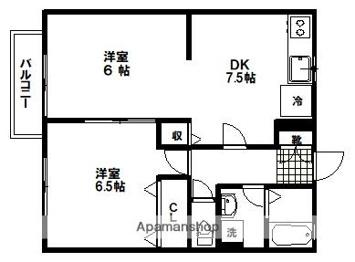 中山グリーンハイツC棟(2DK/1階)の間取り写真