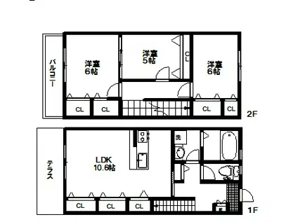 サニーヤードS A棟(3LDK/1階)の間取り写真