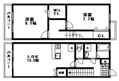 ティーブリッジ南吉成(2LDK/1階)の間取り写真