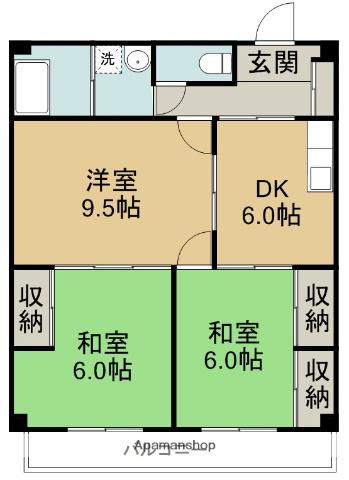 福室マンション(3DK/1階)の間取り写真