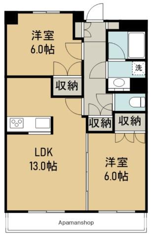 東仙台五番館(2LDK/3階)の間取り写真