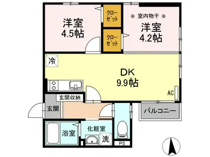 カスタムルーム福室(2DK/2階)の間取り写真