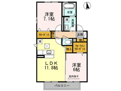 東北本線 太子堂駅 徒歩64分 2階建 築11年(2LDK/1階)の間取り写真