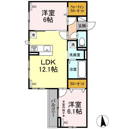 クレストコート錦町(2LDK/2階)の間取り写真