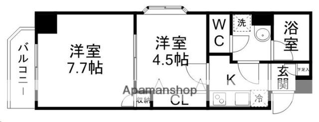 クレセール河原町(2K/4階)の間取り写真