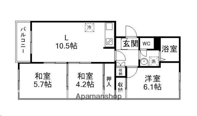 小田原パークマンション(3LDK/3階)の間取り写真
