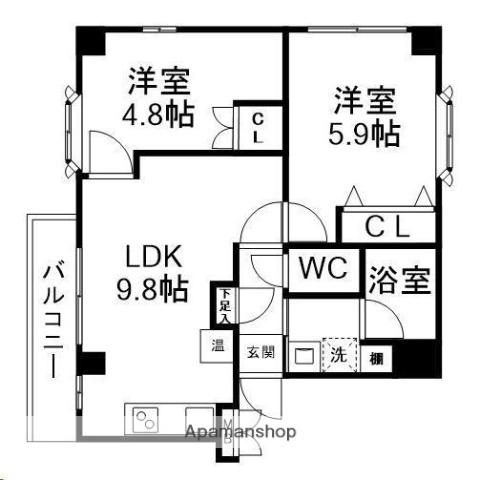SDハイツ古城B棟(2LDK/2階)の間取り写真