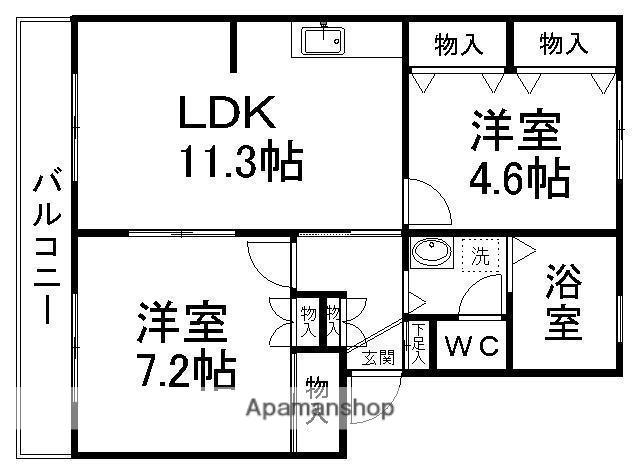 サンライズ宮千代(2LDK/1階)の間取り写真