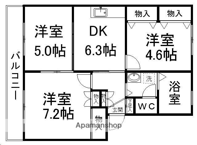 サンライズ宮千代(3DK/1階)の間取り写真