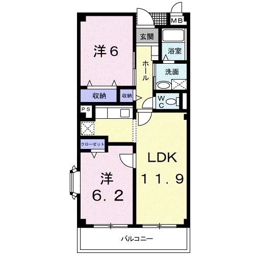 サニーヒル仙台南(2LDK/4階)の間取り写真