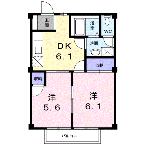レジデンスオリーブH(2DK/1階)の間取り写真