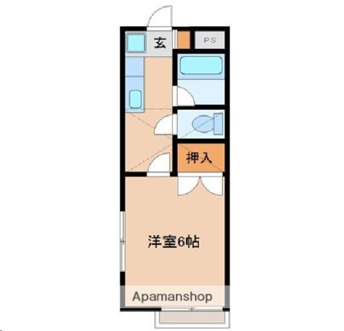 ソレアード六丁目(1K/2階)の間取り写真