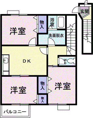 サニーフィールドハウスA(3DK/2階)の間取り写真