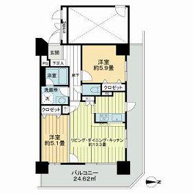ライオンズタワー仙台長町(2LDK/7階)の間取り写真