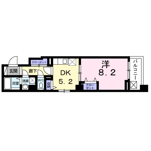 S・K・Y二日町(1DK/4階)の間取り写真