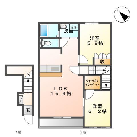 プランドールイースト(2LDK/2階)の間取り写真