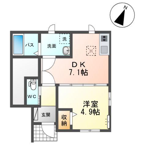 A・TテラスⅡ(1DK/1階)の間取り写真