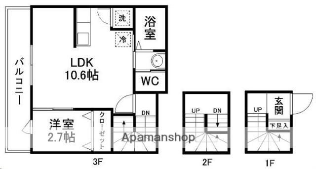 ソフィスティカート(1LDK/3階)の間取り写真