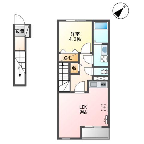 サンセベリアⅢ(1LDK/2階)の間取り写真