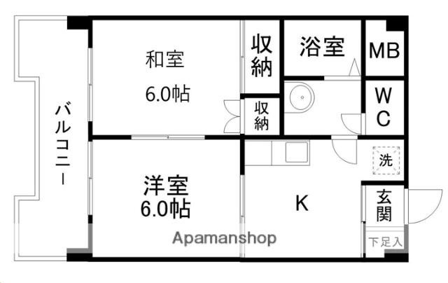 第十三ショーケービル(2DK/4階)の間取り写真